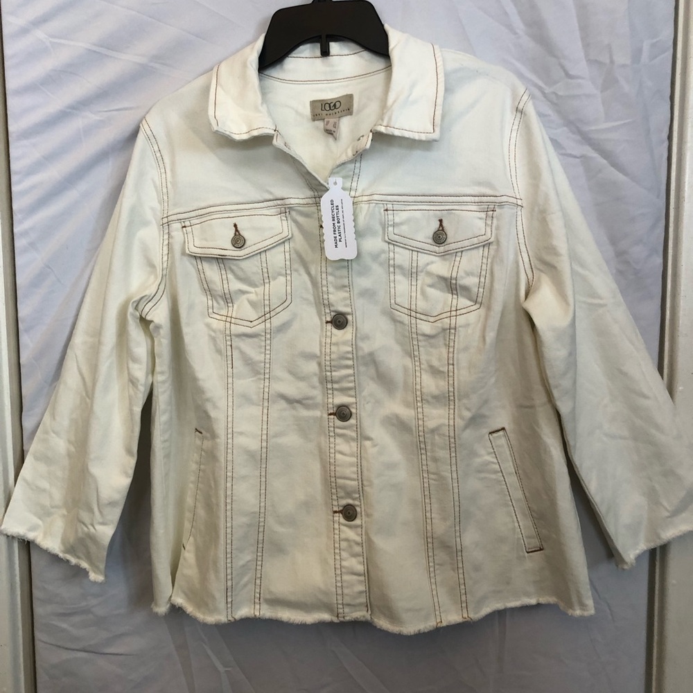 12 NWT LOGO Women's Cream Frayed Edge Denim Jacket